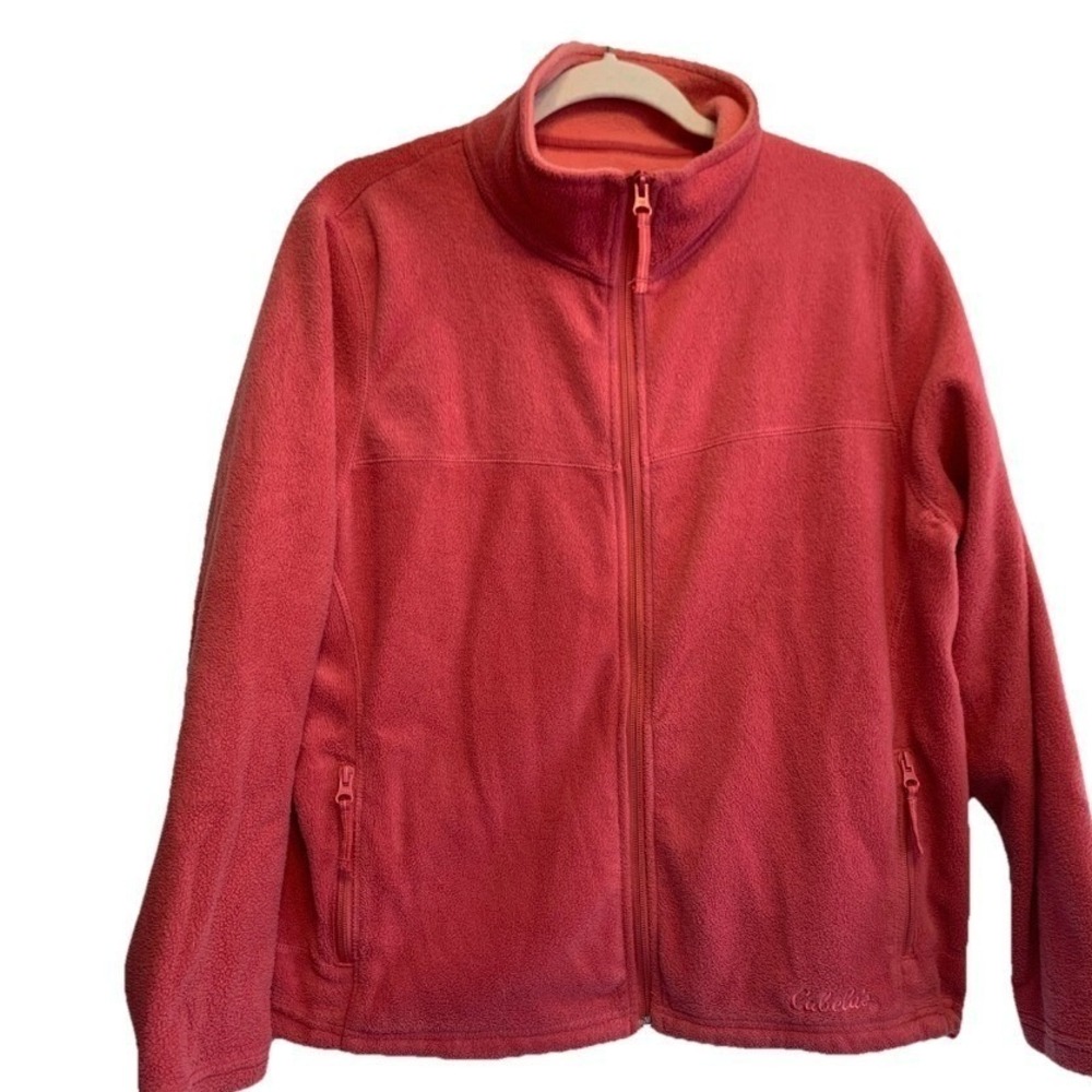 Cabelas Fleece Jacket XL Pink Coral Full Zip Outdoor Hiking Gorpcore Sporty